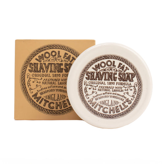 Mitchell's Wool Fat Shaving Soap & Ceramic Dish 125g