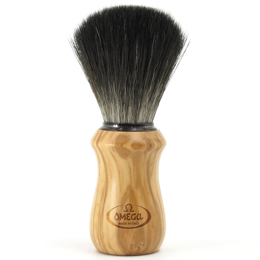 Omega BLACK Hi-Brush fiber shaving brush with Olive Wood Handle