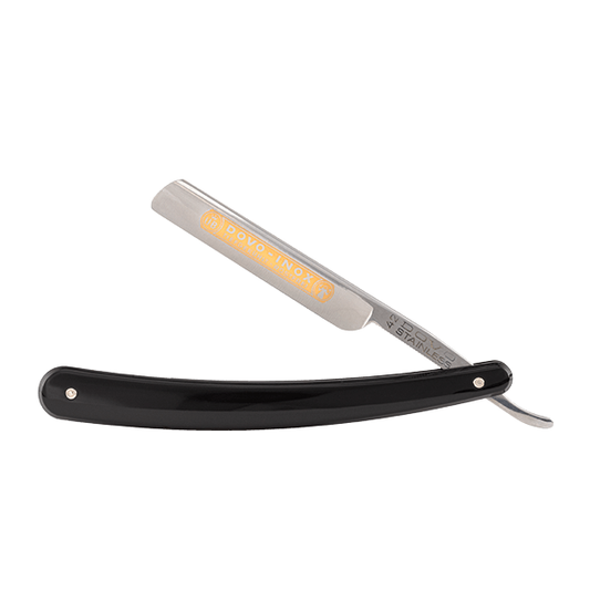 Dovo Inox 3/8 Stainless Steel Black Plastic Handle Cut Throat Razor With Gold Details