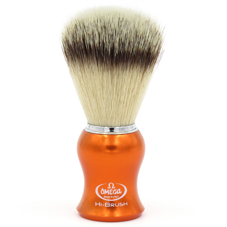 Omega Orange HI-BRUSH fiber shaving brush with the bowl